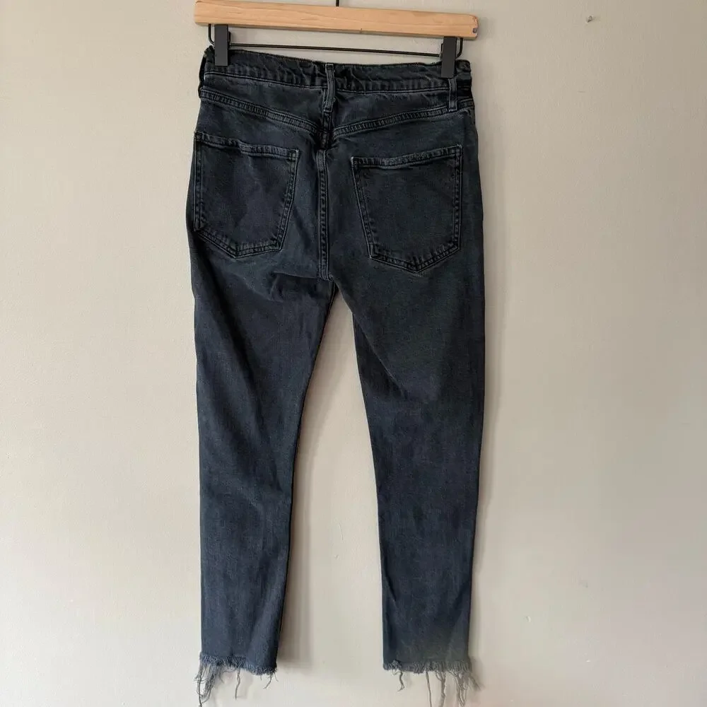 Agolde Toni Mid Rise Straight Leg Distressed Jeans Black‎ Denim Sz 26 Revolve